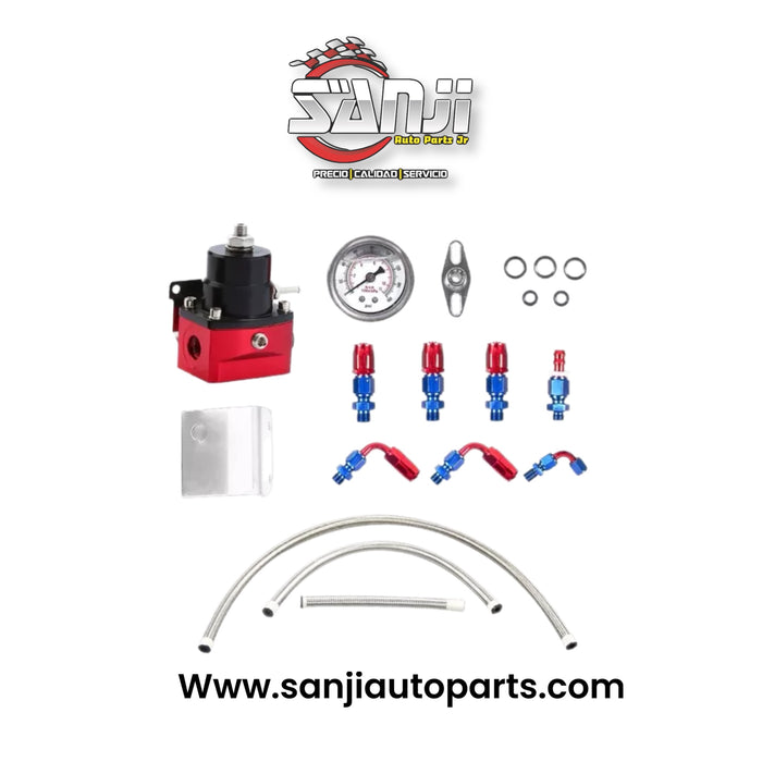 Kit regulador de presión de combustible ajustable rojo universal calibre 0-100 psi -6 AN